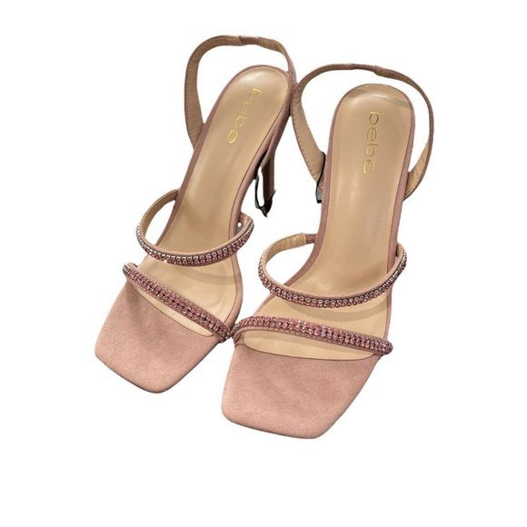 NEW Bebe Rhinestone Straps Calliope Dress Sexy Heel Sandals Stiletto Pink - Picture 1 of 8